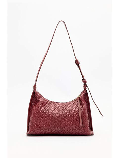 Manuka Dokulu Deri Omuz Çantası Bordo - S000483727-19951