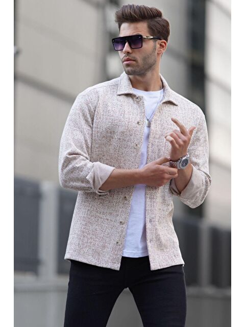 Madmext Bej Ekoseli Regular Fit Erkek Gömlek 6717 - S000061256-19928