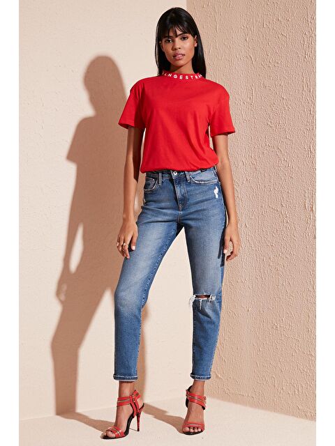 Lela Yakası Baskılı Bisiklet Yaka Basic Örme T Shirt 5864054 - S000001317-20045