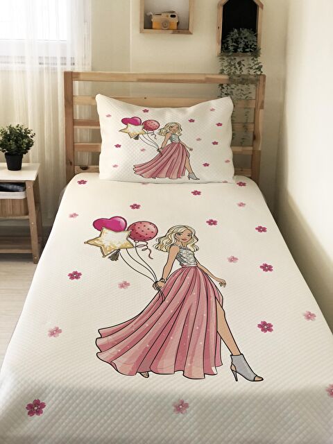 Evmila Prenses Kız Desenli Bebek Ve Çocuk Baskılı Tek Kişilik Pike Takımı - S000028666-23173