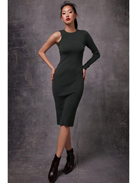 Sherin Haki Tek Kollu Triko Elbise - S000022347-18547