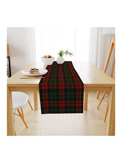 Evmila Kadife Dokuma Özel Tasarım Ekose Desenli Runner 40x140 cm - S000087498-23173