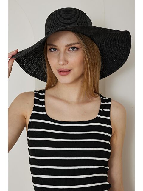 Chandraswear Kadın Siyah Geniş Hasır Şapka - Bronte - S000168570-19351