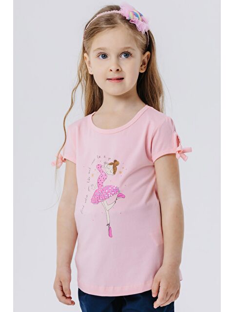 Breeze Kız Çocuk Tişört Dansçı Kız Baskılı Pullu Pembe (2-3 Yaş) - S000071122-20024