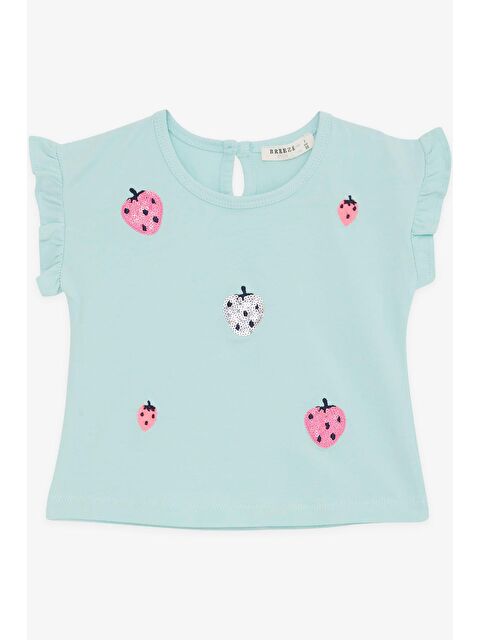 Breeze Kız Bebek Tişört Pullu Renkli Çilek Baskılı Su Yeşili (1.5 Yaş) - S000071107-20054