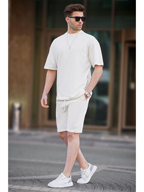 Madmext Ekru Basic Erkek Şort %100 Pamuk Takımı 6377 - S000031401-19965