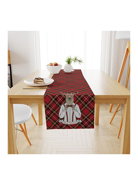 Evmila Kadife Dokuma Özel Tasarım Geyik Figürlü Runner 40x140 cm - S000087501-23173