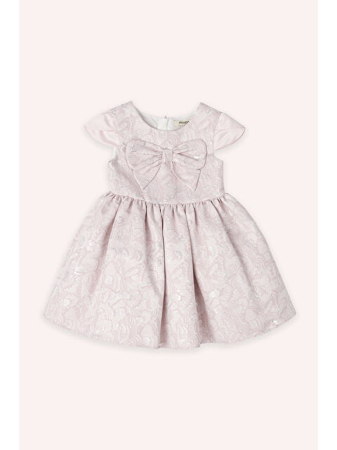 Panço Kız Çocuk Pembe Fiyonk Detaylı Kumaşı Jakarlı Pembe Abiye Elbise - S000395676-20024