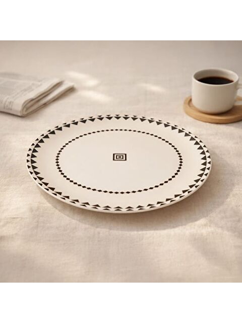 Evidea Kitchen Ethnic Servis Tabağı - Siyah / Beyaz - 25 cm - S000366368-37424