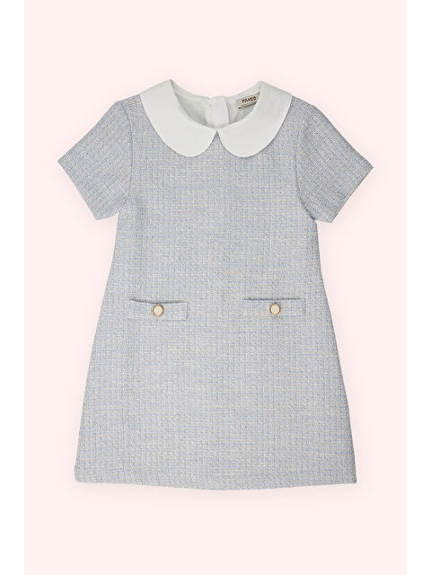Panço Kız Çocuk Yaka Detaylı Mavi Elbise - S000471047-17234