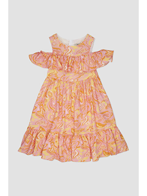 Panço Kız Çocuk Fırfır Detaylı Desenli Pembe Elbise - S000274189-20024