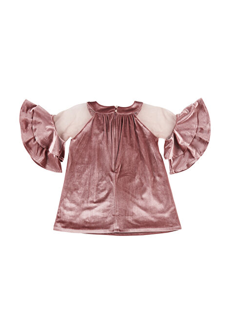 Panço Kız Çocuk Kolları Volan Detaylı Kadife Elbise - S000253393-20024