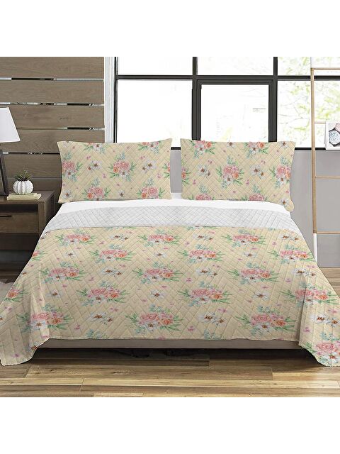 Evmila Çiçek Desen Çift Kişilik Baskılı Pike  (200x220 Cm) - S000025176-23173