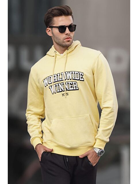Madmext Sarı  Baskılı Kapüşonlu Erkek Hoodie 6149 - S000061269-20072