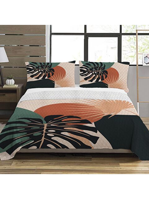 Evmila Yaprak Desen Çift Kişilik Baskılı Pike  (200x220 Cm) - S000025180-23173