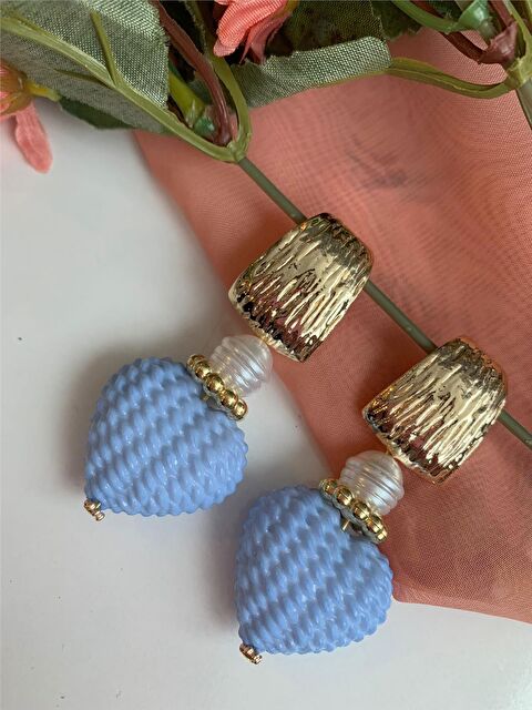 Pelin Aksesuar Mavi Kalp ve Barok İncili Tasarım Küpe - S000051834-23173