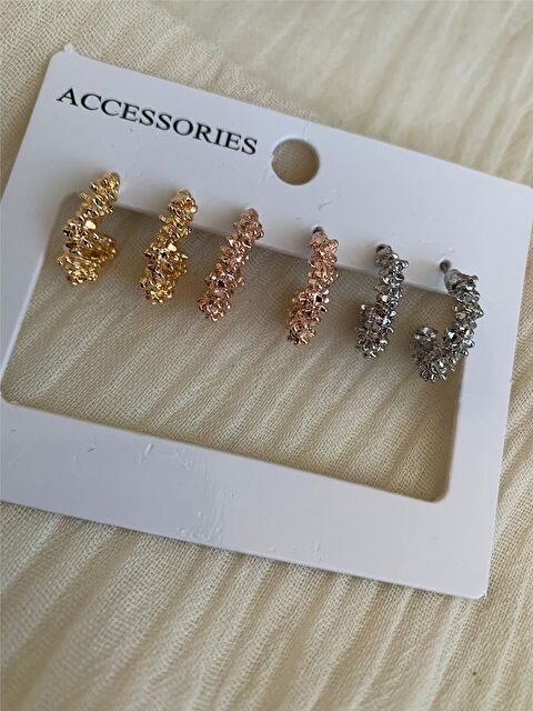 Pelin Aksesuar 6 Lı Üç Renk Halka Küpe Seti - S000051829-23173