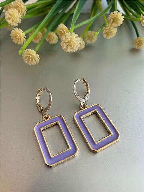 Pelin Aksesuar Mor Dikdörtgen Halkalı Küpe - S000051845-23173