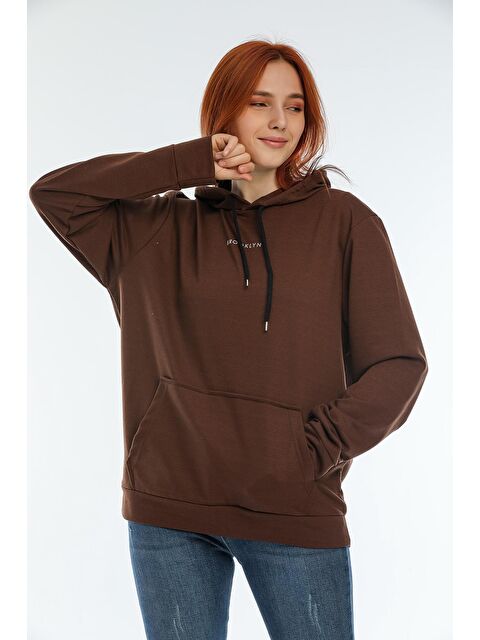 Süperlife Kadın Kapüşonlu Oversize Brooklyn Baskılı Sweatshirt SPR22SWK161 - S000015542-19413