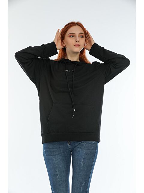 Süperlife Kadın Kapüşonlu Oversize Brooklyn Baskılı Sweatshirt SPR22SWK161 - S000015542-19351