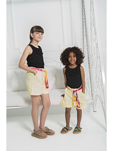 For You Kids Organik Kemerli Cepli Duble Paça Sarı Şort - S000016619-20072