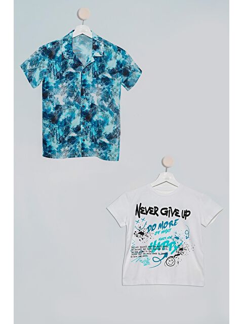 For You Kids 2'Li Nokta Baskılı Gömlek Tshirt Saks Takım - S000016623-23710