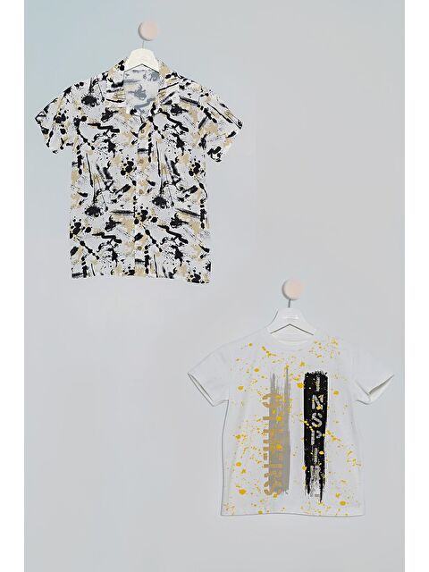 For You Kids 2'Li Siyah Kahve Baskılı Gömlek Tshirt Takım - S000016624-19351