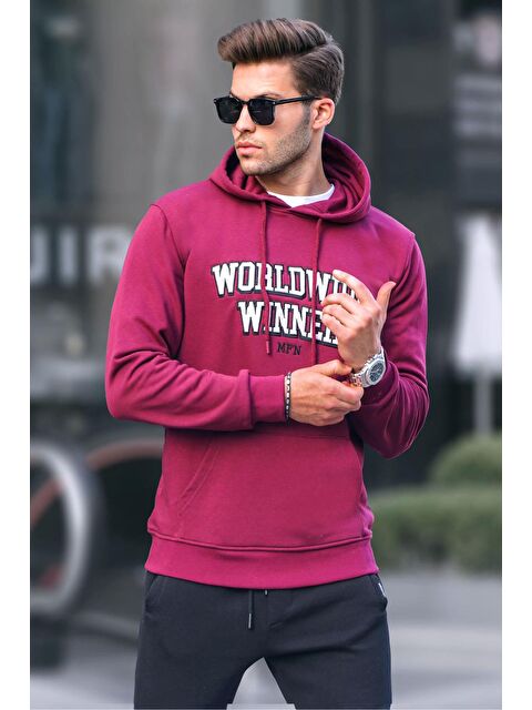 Madmext Bordo Baskılı Kapüşonlu Erkek Hoodie 6149 - S000061269-19951