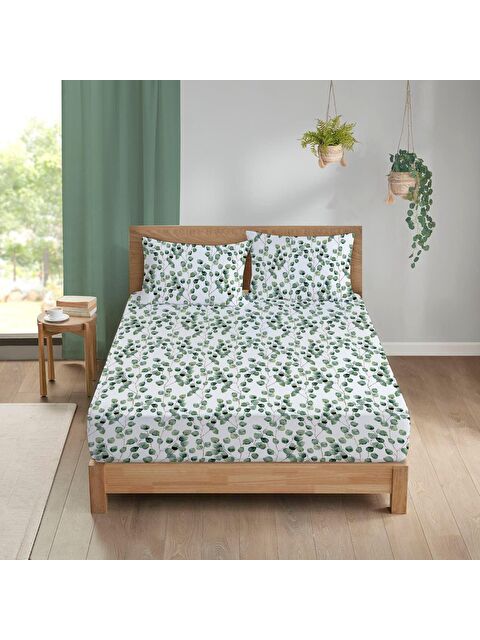 Evmila Yaprak Desen Baskılı Çift Kişilik Lastikli Çarşaf Seti Renkli 180x200 cm - S000048825-23173
