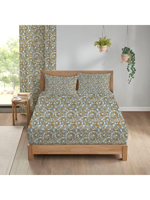 Evmila Çiçek Desen Baskılı Çift Kişilik Lastikli Çarşaf Seti Renkli 180x200 cm - S000048831-23173