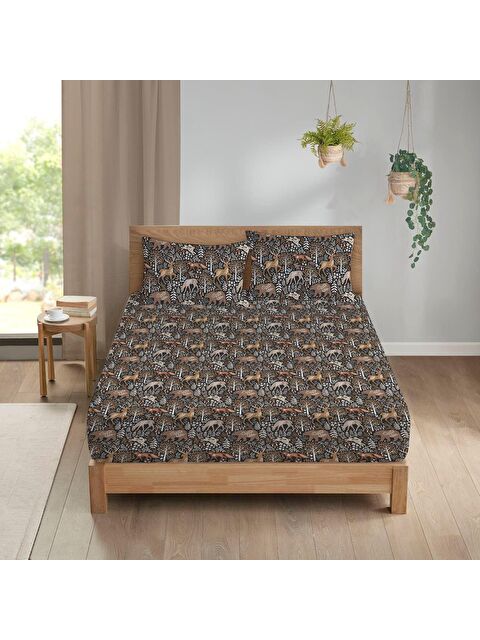 Evmila Hayvan Desen Baskılı Çift Kişilik Lastikli Çarşaf Seti Renkli 180x200 cm - S000048832-23173