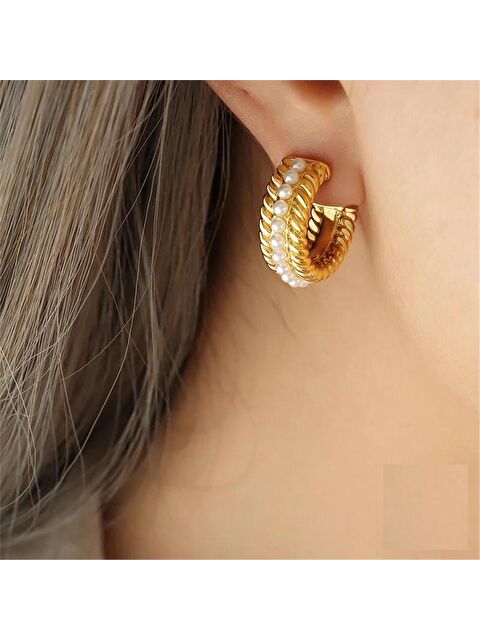 Pelin Aksesuar Burgulu İncili Halka Küpe - S000051876-23173