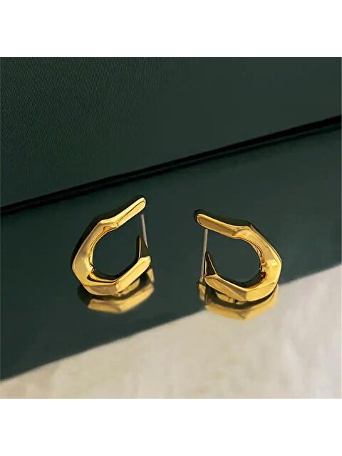 Pelin Aksesuar Gold Köşeli Virgül Küpe - S000051886-23173