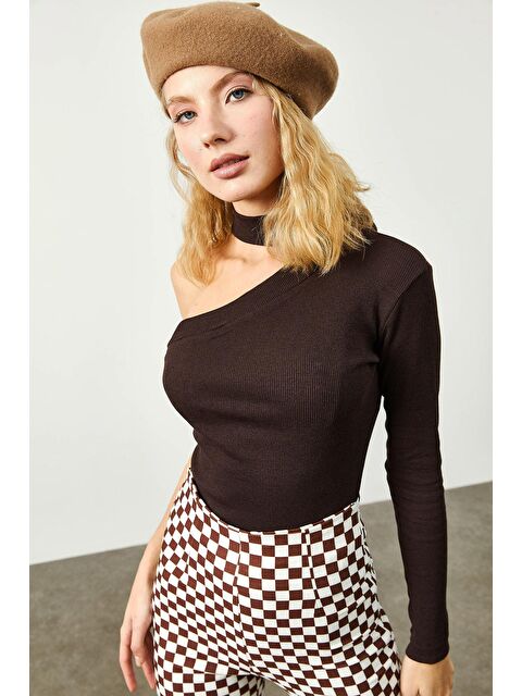 Xhan Kahverengi Boyundan Bağlamalı Kaşkorse Bluz 2KXK2-45722-18 - S000033023-19413