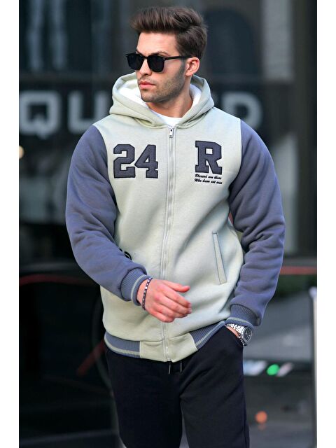 Madmext Mint Yeşili Baskılı  Erkek Fermuarlı Sweatshirt 6155 - S000061271-17259