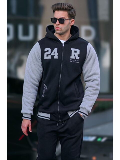 Madmext Siyah Baskılı  Erkek Fermuarlı Sweatshirt 6155 - S000061271-19351