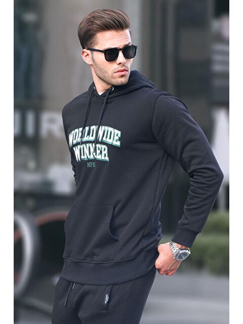 Madmext Siyah Baskılı Kapüşonlu Erkek Hoodie 6149 - S000061269-19351