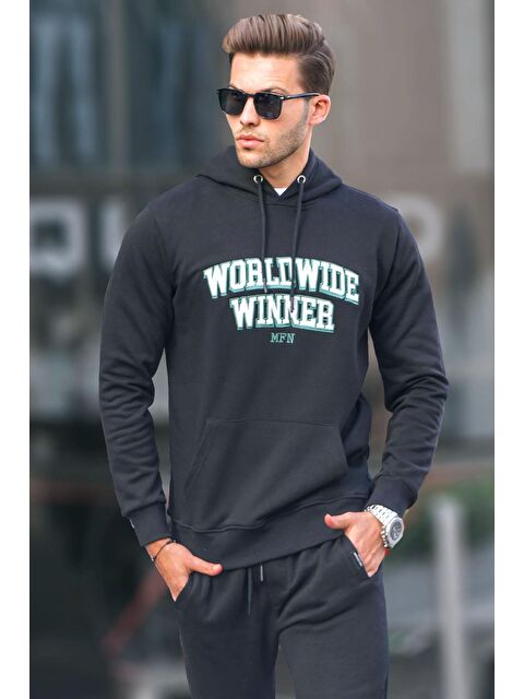 Madmext Siyah Baskılı Kapüşonlu Erkek Hoodie 6149 - S000061269-19351