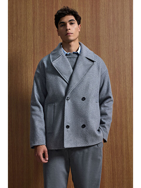 Abluka Online Erkek Oversize Kruvaze Kaban Koyu Gri - S000491520-29351