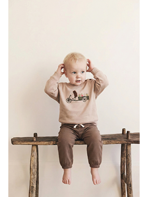 CİGİT Kirpi Baskılı Sweatshirt Takım 0-5 Yaş Bej - S000446488-19928