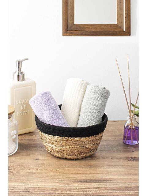 Porsima 15292 Çok Amaçlı Yuvarlak Dekoratif Hasır Sepet Düzenleyici Organizer Ekmeklik - Siyah