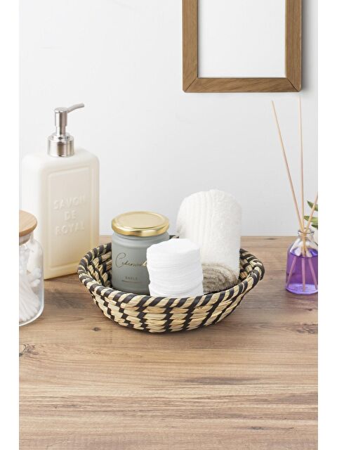 Porsima 15294 Çok Amaçlı Yuvarlak Dekoratif Hasır Sepet Düzenleyici Organizer Ekmeklik - Siyah