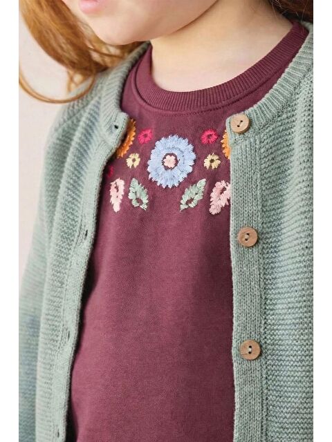 CİGİT Çiçek Nakışlı Sweatshirt 2-7 Yaş Mürdüm - S000433640-20036