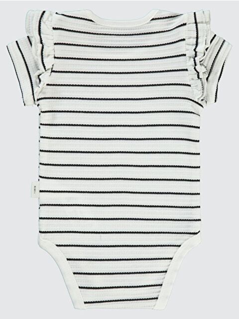 Civil Baby Çizgili Jakarlı 1-18 Ay Çıtçıtlı Badi - Ekru 6-9 Ay - S000216215-19965