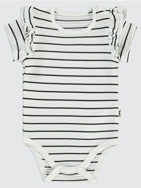 Civil Baby Çizgili Jakarlı 1-18 Ay Çıtçıtlı Badi - Ekru 6-9 Ay - S000216215-19965