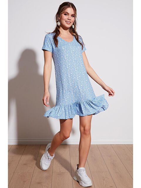 Lela Çiçekli Yuvarlak Yaka Fırfır Detaylı Mini Elbise 5863677 - S000001444-17234