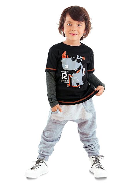 Denokids Rhino Erkek Çocuk Siyah Tişört Eşofman Takım - S000088799-19351