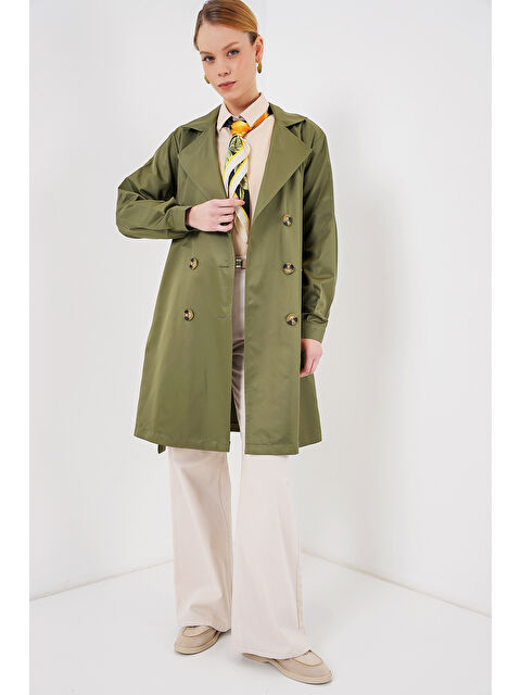 Bigdart 5864 Kruvaze Yaka Kısa Trençkot - Haki - S000089690-18547