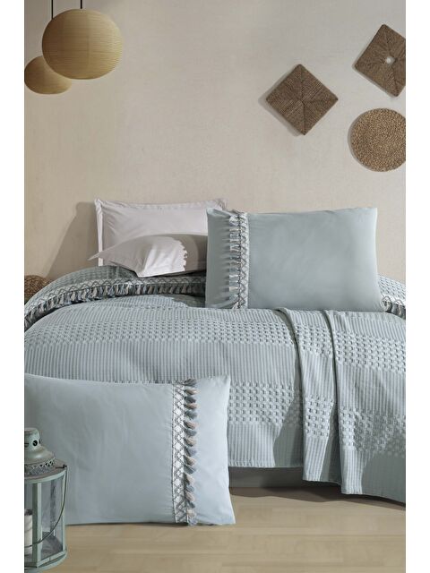 Clasy Butik Çift Kişilik Püsküllü Pike Takımı Bohamline Mint - S000145202-1180