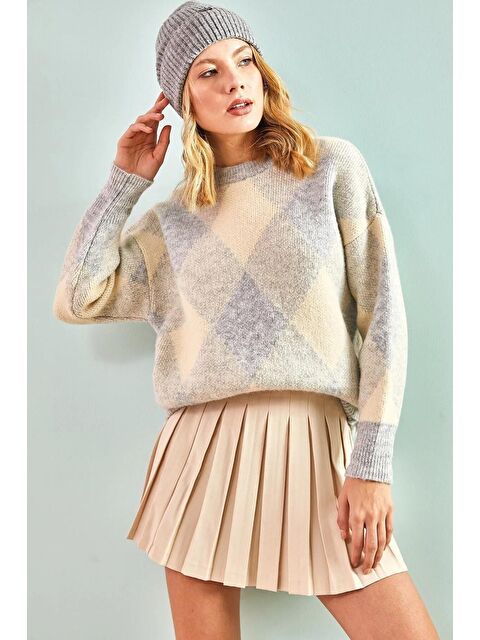 SHADE Kadın Kare Desenli Triko Kazak - S000046685-20600